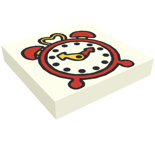 Rendu LDraw de Tuile 2 x 2 avec motif imprimé Réveil Fabuland (Tile 2 x 2 with Fabuland Alarm Clock Print), couleur indicative