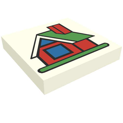 Rendu LDraw de Tuile 2 x 2 avec Fabuland maison motif imprimé (Tile 2 x 2 with Fabuland House Print), couleur indicative