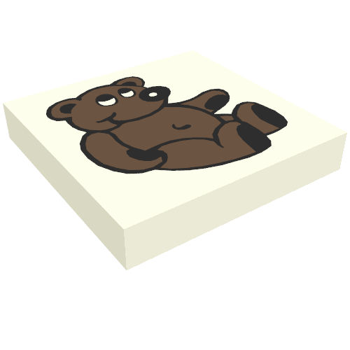 Rendu LDraw de Tuile 2 x 2 avec motif imprimé ours Fabuland (Tile 2 x 2 with Fabuland Bear Print), couleur indicative