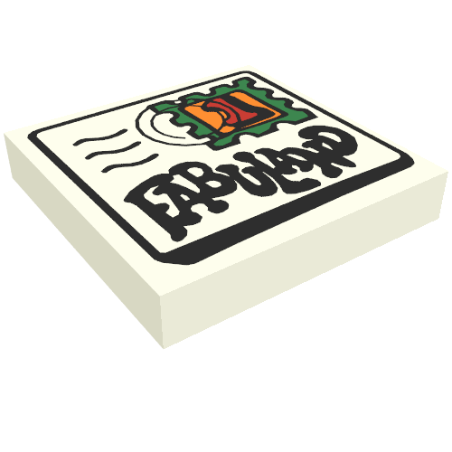Rendu LDraw de Tuile 2 x 2 avec enveloppe postale Fabuland, texte et motif imprimé timbre '1' (Tile 2 x 2 with Fabuland Mail Envelope, Text and '1' Stamp Print), couleur indicative