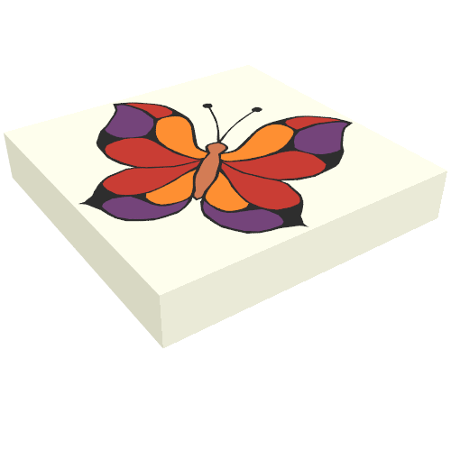 Rendu LDraw de Tuile 2 x 2 avec motif imprimé papillon (Tile 2 x 2 with Butterfly Print), couleur indicative
