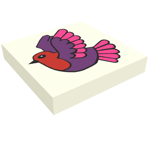 Rendu LDraw de Tuile 2 x 2 avec motif imprimé oiseau (Tile 2 x 2 with Bird Print), couleur indicative