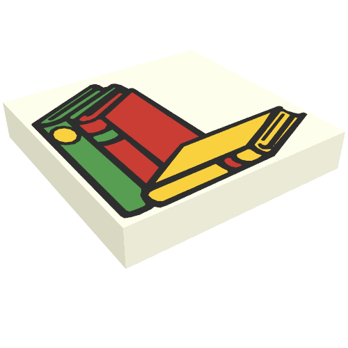 Rendu LDraw de Tuile 2 x 2 avec Fabuland livres imprimé (Tile 2 x 2 with Fabuland Books Print), couleur indicative
