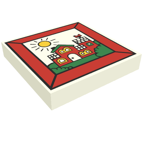Rendu LDraw de Tuile 2 x 2 avec Fabuland maison en cadre motif imprimé (Tile 2 x 2 with Fabuland House In Frame Print), couleur indicative
