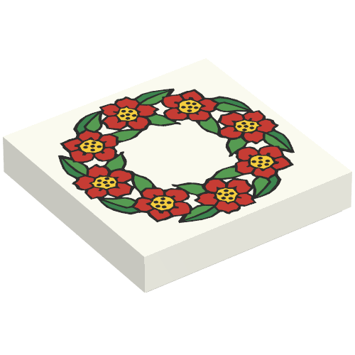 Rendu LDraw de Tuile 2 x 2 avec motif imprimé anneau de fleurs (Tile 2 x 2 with Flower Ring Print), couleur indicative