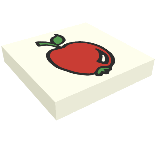Rendu LDraw de Tuile 2 x 2 avec motif imprimé pomme Fabuland (Tile 2 x 2 with Fabuland Apple Print), couleur indicative