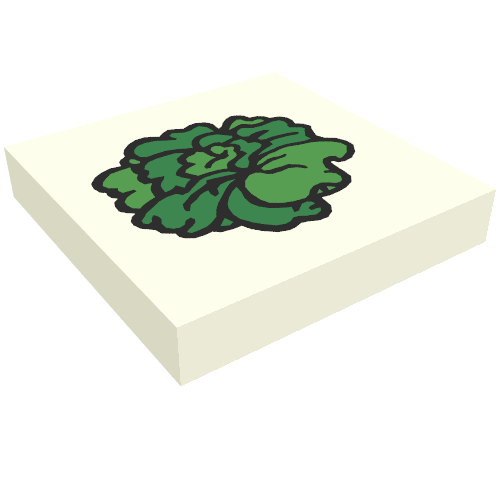 Rendu LDraw de Tuile 2 x 2 avec motif imprimé de laitue Fabuland (Tile 2 x 2 with Fabuland Lettuce Print), couleur indicative