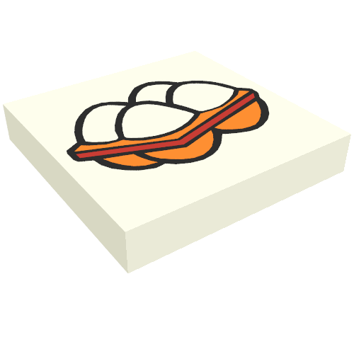 Rendu LDraw de Tuile 2 x 2 avec Fabuland oeufs motif imprimé (Tile 2 x 2 with Fabuland Eggs Print), couleur indicative