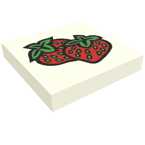 Rendu LDraw de Tuile 2 x 2 avec motif imprimé Fabuland Fraise (Tile 2 x 2 with Fabuland Strawberry Print), couleur indicative