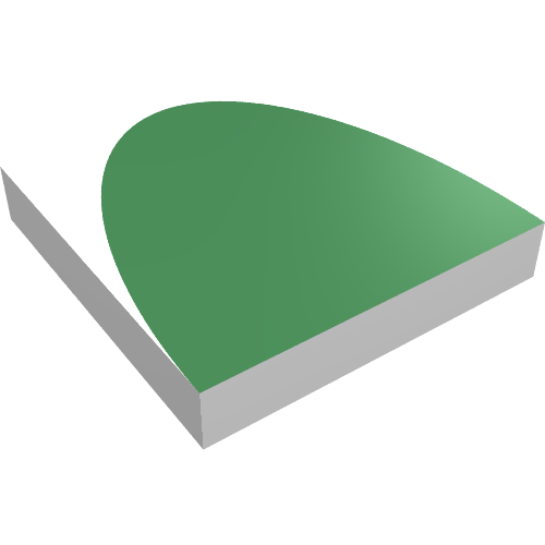 Rendu LDraw de Tuile 2 x 2 avec motif imprimé demi-ellipse vert foncé (Tile 2 x 2 with Dark Green Half-Ellipse Print), couleur indicative