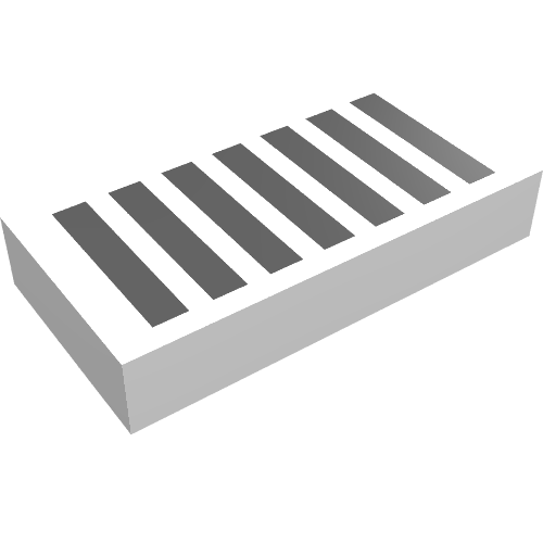 Rendu LDraw de Tuile 1 x 2 avec motif imprimé gril noir (Tile 1 x 2 with Black Grill Print), couleur indicative