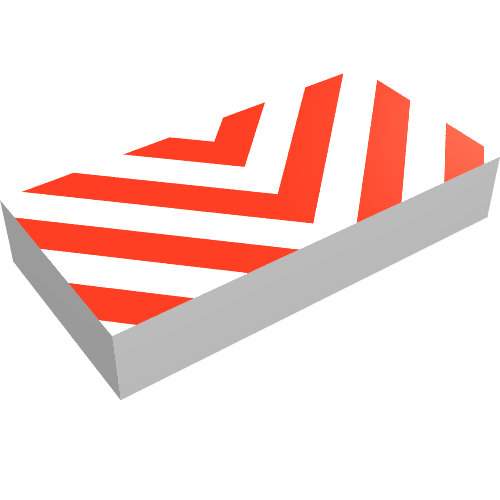 Rendu LDraw de Tuile 1 x 2 avec Danger Chevrons Motif imprimé rouge (Tile 1 x 2 with Danger Chevrons Red Print), couleur indicative