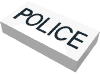 Rendu LDraw de Tuile 1 x 2 avec motif imprimé 'POLICE' (Tile 1 x 2 with 'POLICE' Print), couleur indicative