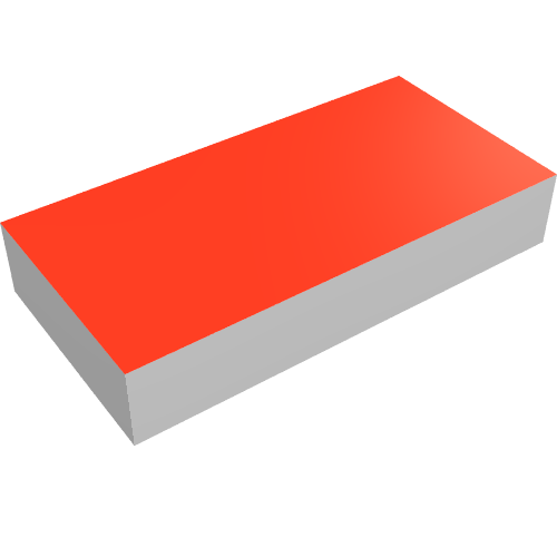 Rendu LDraw de Tuile 1 x 2 avec motif imprimé rouge (Tile 1 x 2 with Red Print), couleur indicative