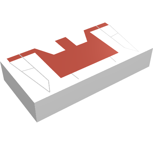 Rendu LDraw de Tuile 1 x 2 avec motif imprimé Jedi chasseur stellaire rouge foncé (Tile 1 x 2 with Dark Red Jedi Starfighter Print), couleur indicative