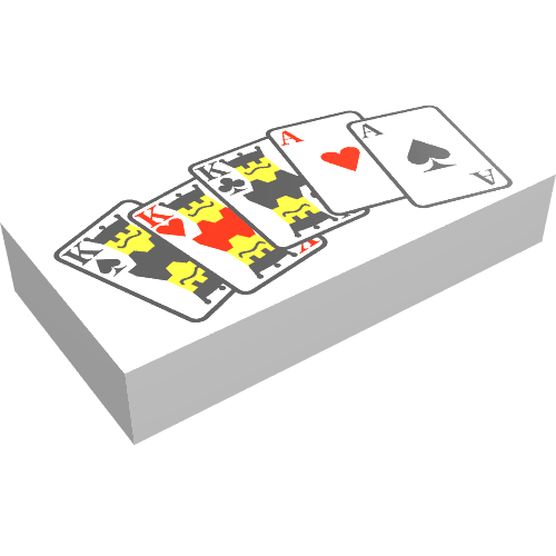 Rendu LDraw de Tuile 1 x 2 avec des cartes à jouer motif imprimé (Tile 1 x 2 with Playing Cards Print), couleur indicative