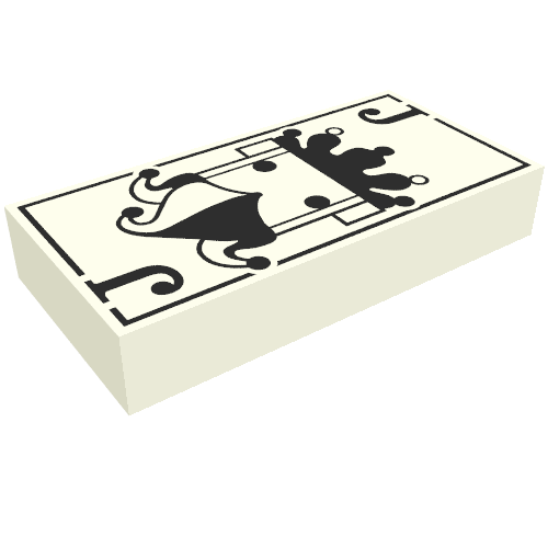 Rendu LDraw de Tuile 1 x 2 avec Joker carte à jouer motif imprimé (Tile 1 x 2 with Joker Playing Card Print), couleur indicative
