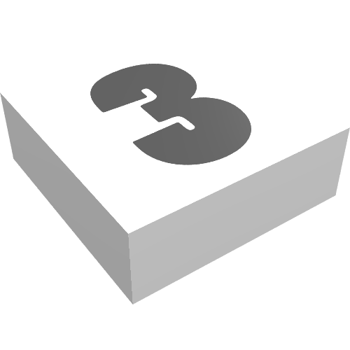 Rendu LDraw de Tuile 1 x 1 avec motif imprimé noir '3' (Tile 1 x 1 with Bold Black '3' Print), couleur indicative