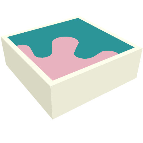 Rendu LDraw de Tuile 1 x 1 avec motif imprimé turquoise foncé/rose vif/éplature (Tile 1 x 1 with Dark Turquoise/Bright Pink Shapes/Splatter Print), couleur indicative
