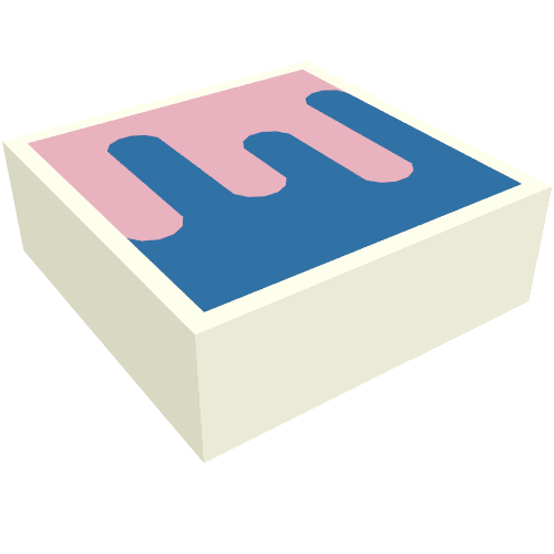 Rendu LDraw de Tuile 1 x 1 avec des formes bleues / roses vives / éclaboussures motif imprimé (Tile 1 x 1 with Blue/Bright Pink Shapes/Splatter Print), couleur indicative