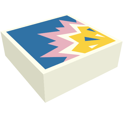Rendu LDraw de Tuile 1 x 1 avec Explosion orange clair/rose vif sur fond bleu motif imprimé (Tile 1 x 1 with Bright Pink/Bright Light Orange Explosion on Blue Background Print), couleur indicative