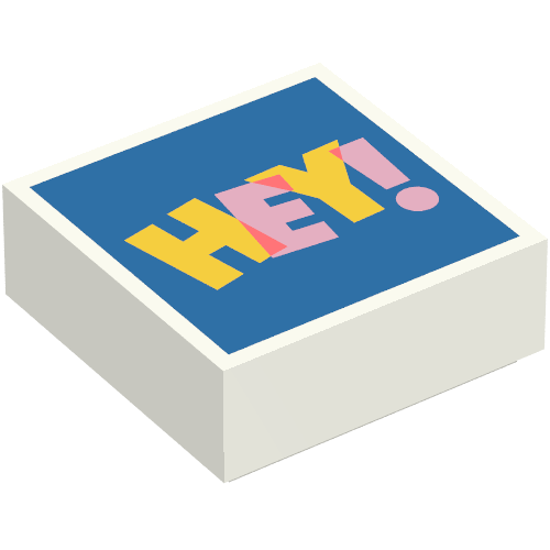 Rendu LDraw de Tuile 1 x 1 avec orange clair vif / rose vif 'hey! sur fond bleu motif imprimé (Tile 1 x 1 with Bright Light Orange/Bright Pink 'HEY! on Blue Background Print), couleur indicative