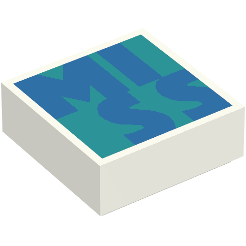 Rendu LDraw de Tuile 1 x 1 avec motif imprimé bleu 'MISS' sur fond turquoise foncé (Tile 1 x 1 with blue 'MISS' on Dark Turquoise Background Print), couleur indicative