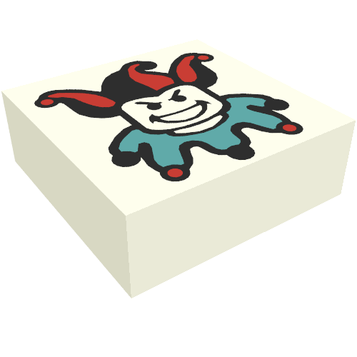 Rendu LDraw de Tuile 1 x 1 avec motif imprimé Joker (Tile 1 x 1 with Joker Print), couleur indicative