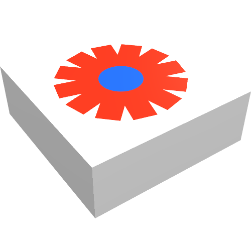 Rendu LDraw de Tuile 1 x 1 avec motif imprimé Fleur rouge/bleu (Tile 1 x 1 with Red/Blue Flower Print), couleur indicative