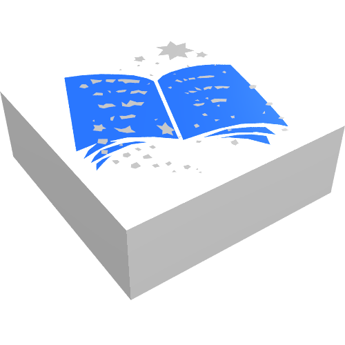 Rendu LDraw de Tuile 1 x 1 avec motif imprimé Livre Bleu (Tile 1 x 1 with Blue Book Print), couleur indicative