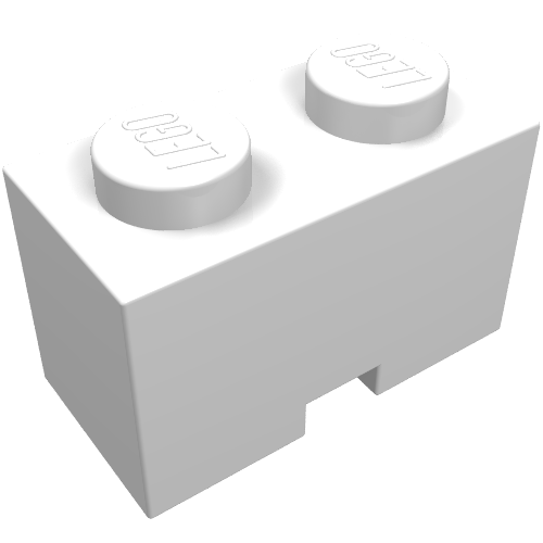 Rendu LDraw de Brique spéciale 1 x 2 avec découpe carrée de maintien de câble (Brick Special 1 x 2 with Cable Holding Square Cutout), couleur indicative