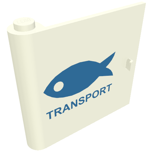 Rendu LDraw de Porte 1 x 5 x 4 gauche avec poisson bleu & transport motif imprimé (Door 1 x 5 x 4 Left with Blue Fish & TRANSPORT Print), couleur indicative