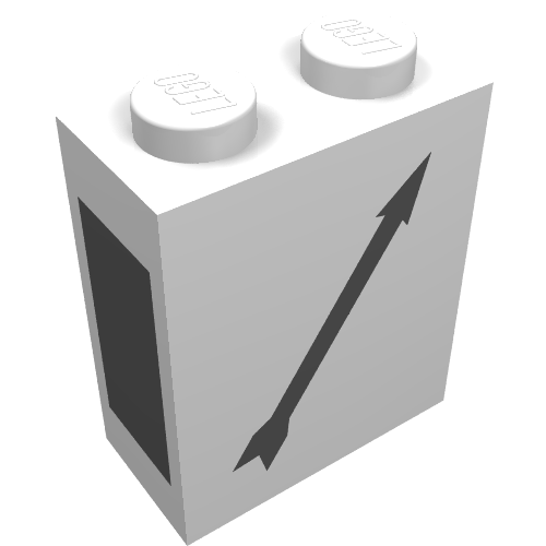 Rendu LDraw de Brique 1 x 2 x 2 avec motif imprimé à droite (Brick 1 x 2 x 2 with Train Point Right Print), couleur indicative