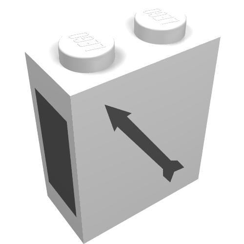 Rendu LDraw de Brique 1 x 2 x 2 avec le point de train imprimé à gauche (Brick 1 x 2 x 2 with Train Point Left Print), couleur indicative