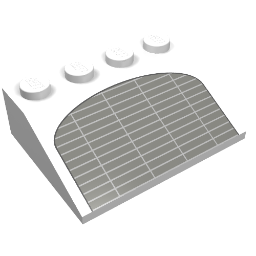 Rendu LDraw de Brique inclinée 33° 3 x 4 avec motif imprimé Grille (Brick Sloped 33° 3 x 4 with Grille Print), couleur indicative