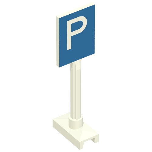 Rendu LDraw de Panneau carré grand avec Parking 'P' motif imprimé (Road Sign Square Tall with Parking 'P' Print), couleur indicative