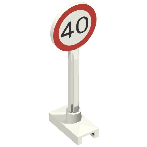 Rendu LDraw de Panneau de signalisation rond avec la vitesse maximale 40 imprimé (Road Sign Round with Maximum Speed 40 Print), couleur indicative