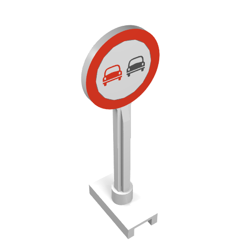 Rendu LDraw de Panneau de signalisation routière rond sans dépassement imprimé (Road Sign Round with No Overtaking Print), couleur indicative