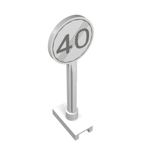 Rendu LDraw de Panneau routier rond avec extrémité grise de la vitesse maximale 40 motif imprimé (Road Sign Round with Gray End Of Maximum Speed 40 Print), couleur indicative