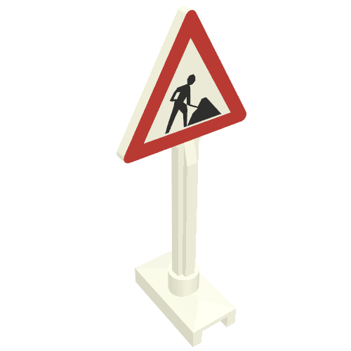 Rendu LDraw de Triangle de signalisation routière avec motif imprimé de travaux routiers - 1 tas de saleté (Road Sign Triangle with Roadworks Print - 1 Dirt Pile), couleur indicative