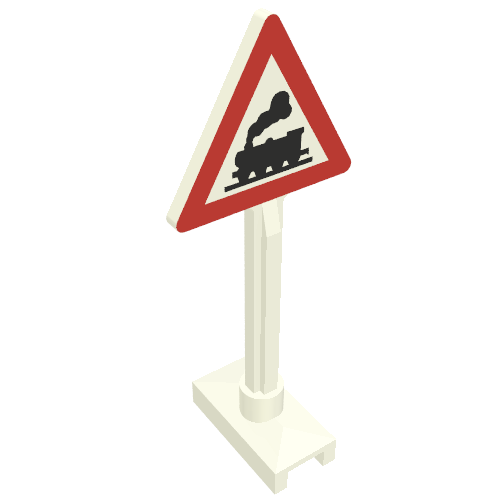 Rendu LDraw de Panneau Triangle avec Train Moteur motif imprimé (Road Sign Triangle with Train Engine Print), couleur indicative