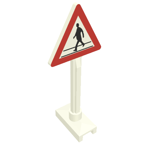 Rendu LDraw de Triangle de signalisation routière avec passage pour piétons 1 personne motif imprimé (Road Sign Triangle with Pedestrian Crossing 1 Person Print), couleur indicative
