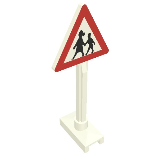 Rendu LDraw de Triangle de panneau de route avec des enfants jouant le motif imprimé (Road Sign Triangle with Children Playing Print), couleur indicative
