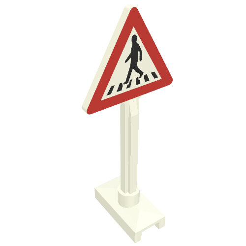 Rendu LDraw de Triangle de signalisation routière avec passage pour piétons 1 personne dans le modèle imprimé de passerelle (Road Sign Triangle with Pedestrian Crossing 1 Person in Crosswalk Print), couleur indicative