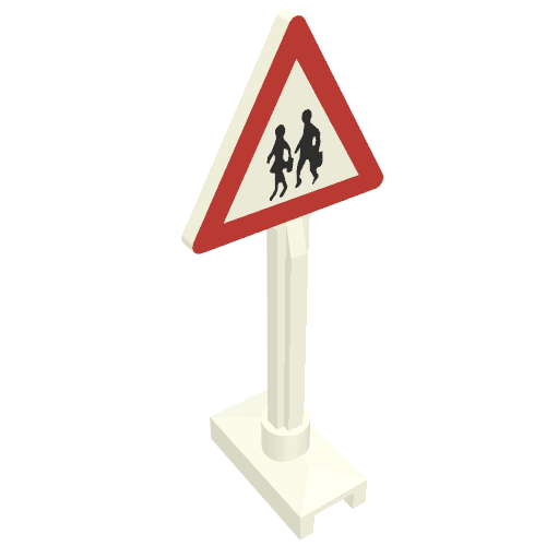 Rendu LDraw de Triangle de signalisation routière avec passage pour piétons 2 personnes imprimé (Road Sign Triangle with Pedestrian Crossing 2 People Print), couleur indicative