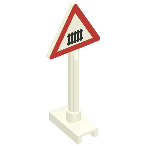 Rendu LDraw de Panneau Triangle avec passage à niveau Petit motif imprimé épais (Road Sign Triangle with Level Crossing Small, Thick Print), couleur indicative