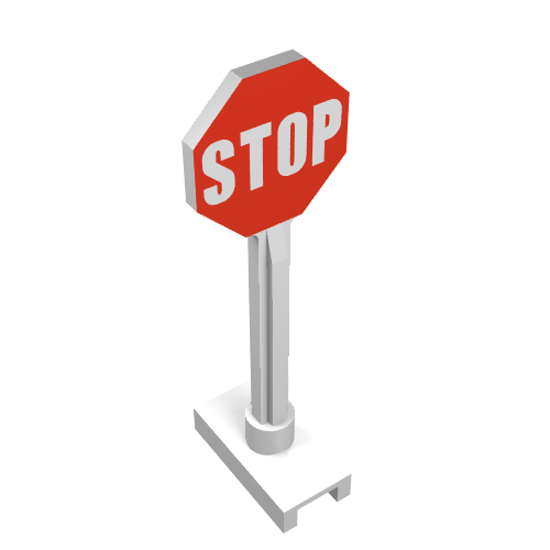 Rendu LDraw de Panneau octogone avec panneau d'arrêt imprimé (Road Sign Octagon with Stop Sign Print), couleur indicative
