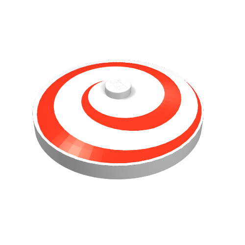 Rendu LDraw de Plat 4 x 4 inversé [Radar] avec motif imprimé en spirale rouge (Dish 4 x 4 Inverted [Radar] with Red Spiral Print), couleur indicative