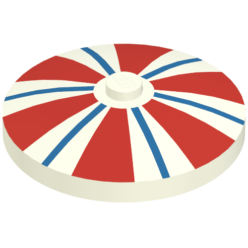 Rendu LDraw de Plat 4 x 4 inversé [radar] avec des rayures bleues et rouges imprimé radar espace motif (Dish 4 x 4 Inverted [Radar] with Blue and Red Stripes Print Space Radar), couleur indicative