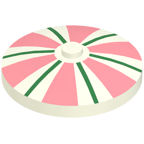 Rendu LDraw de Plat 4 x 4 inversé [radar] avec des rayures roses et vertes imprimé radar espace motif (Dish 4 x 4 Inverted [Radar] with Pink and Green Stripes Print Space Radar), couleur indicative
